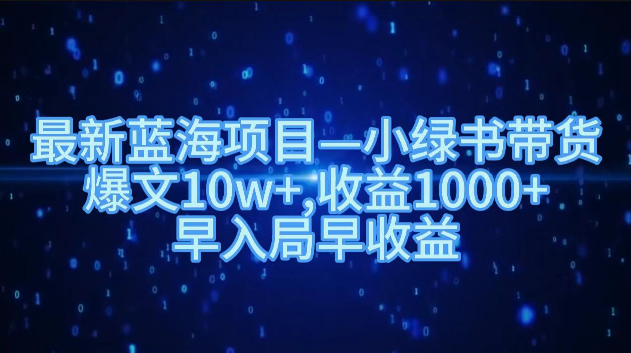 最新蓝海项目小绿书带货，爆文10w＋，收益1000＋，早入局早获益！！-锦晨科技网