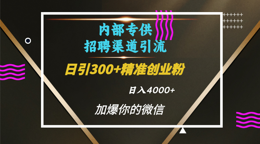 内部招聘引流技术，很实用的引流方法，流量巨大小白轻松上手日引300+精准创业粉，单日可变现4000+-锦晨科技网