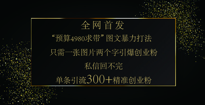 小红书,“预算 4980 带我飞” 的神奇图片引流法,堪称涨粉核武器!只需一张图,就能单条笔记凭借此方法,轻松引流 300 + 精准创业粉!-锦晨科技网