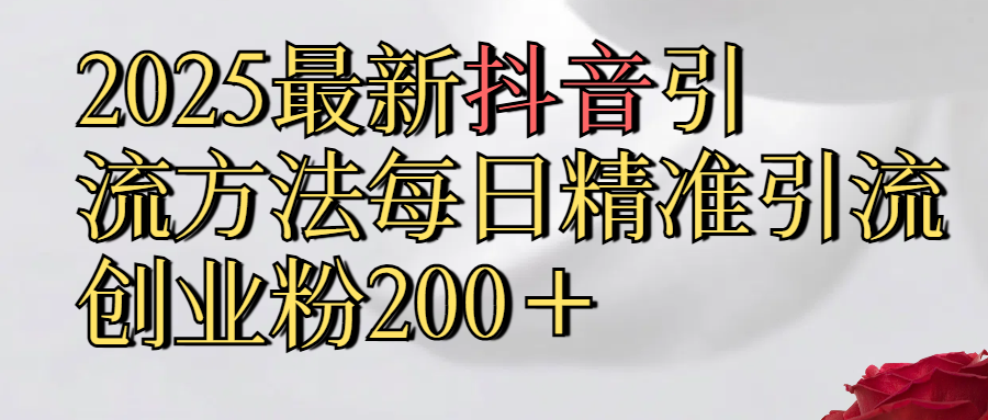 2025最新,抖音引流,方法每日精准引流创业粉300＋-锦晨科技网