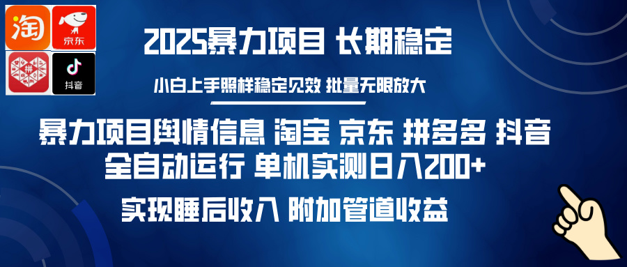 暴力项目舆情信息 淘宝 京东 拼多多 抖音全自动运行 单机实测日入200+ 实现睡后收入 附加管道收益-锦晨科技网