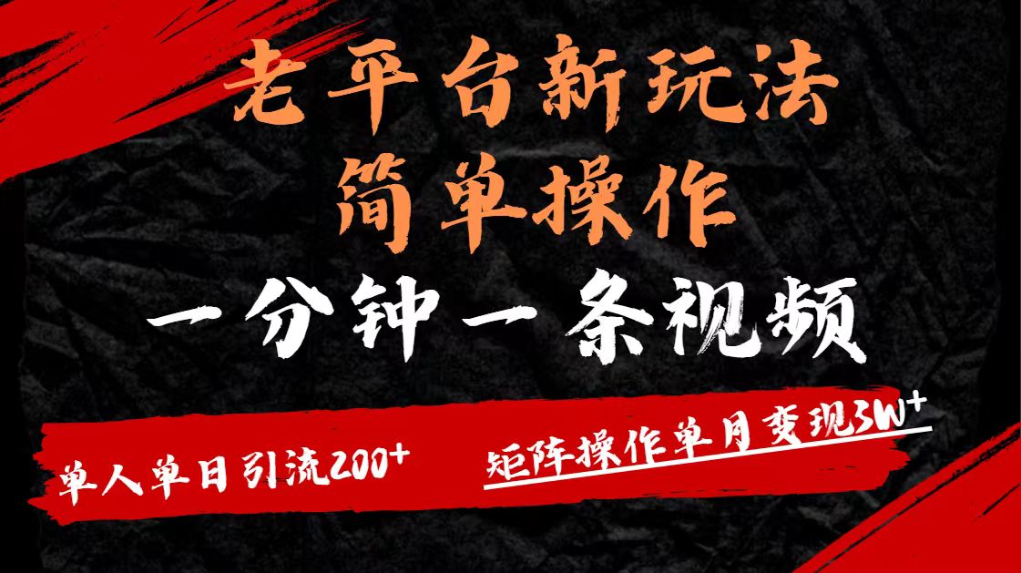 老平台，新玩法，简单操作，一分钟一条视频，单人单人引流200+矩阵操作，单月变现3W-锦晨科技网
