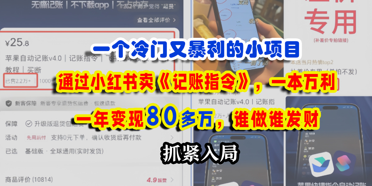 一个冷门又暴利的小项目,通过小红书卖《记账指令》,一本万利,一年变现80多万,谁做谁发财-锦晨科技网
