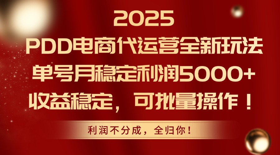 2025 PDD电商代运营全新玩法,单号月稳定利润5000+,收益稳定,可批量操作!-锦晨科技网
