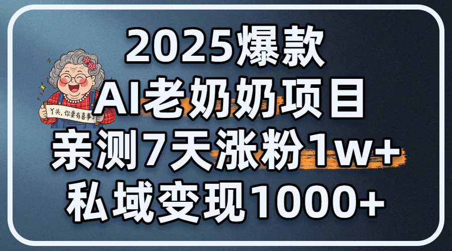 2025爆款 AI 老奶奶项目：亲测 7 天涨粉 1W+，私域变现 1000+-锦晨科技网