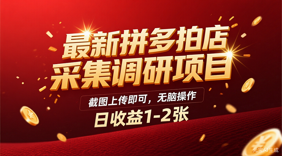 最新拼多多拍店采集调研项目，截图上传即可，无脑操作，日收益1-2张-锦晨科技网