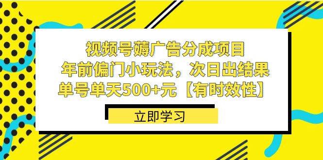 视频号薅广告分成项目，年前偏门小玩法，次日出结果，单号单天500+元【有时效性】-锦晨科技网