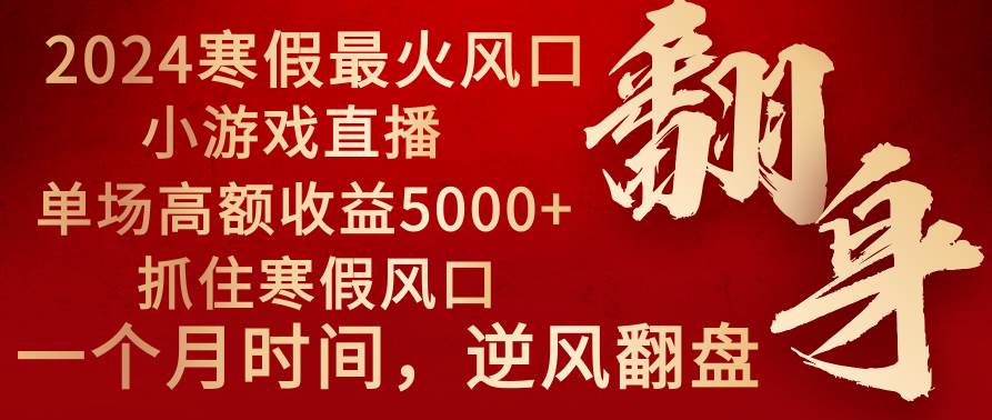 2024年最火寒假风口项目 小游戏直播 单场收益5000+抓住风口 一个月直接提车-锦晨科技网