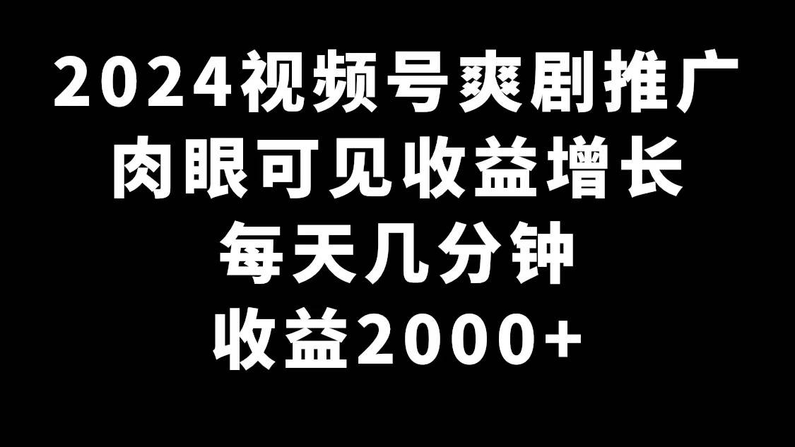 2024视频号爽剧推广，肉眼可见的收益增长，每天几分钟收益2000+-锦晨科技网