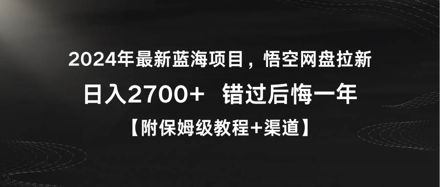 2024年最新蓝海项目，悟空网盘拉新，日入2700+错过后悔一年【附保姆级教...-锦晨科技网