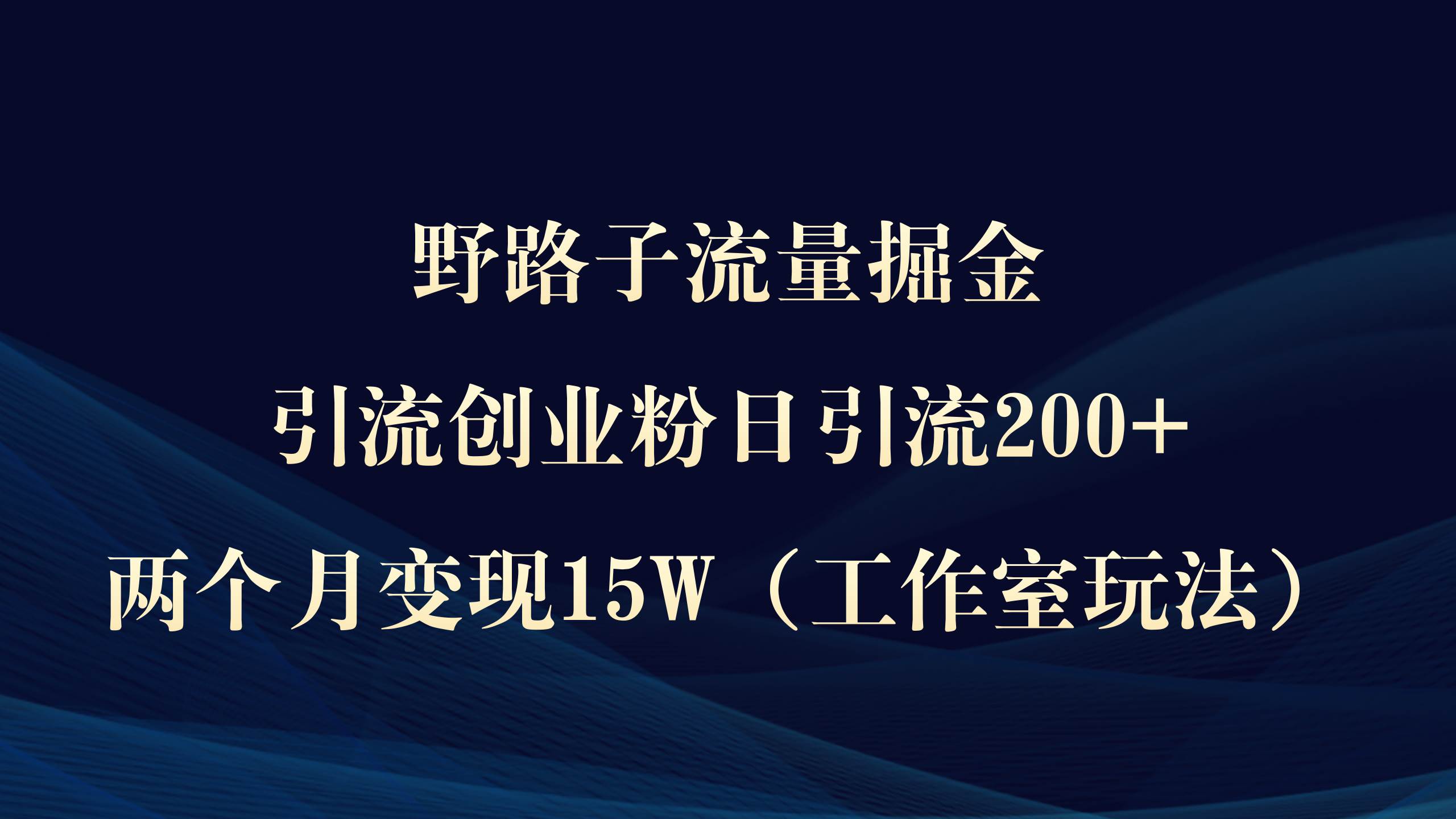 野路子流量掘金，引流创业粉日引流200+，两个月变现15W（工作室玩法））-锦晨科技网