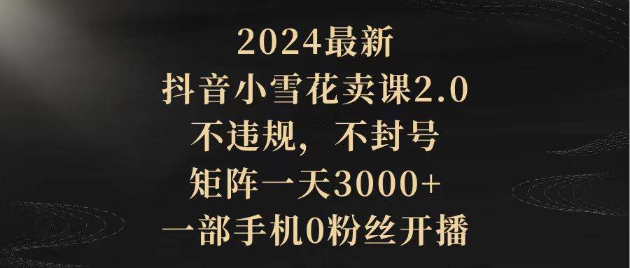 2024最新抖音小雪花卖课2.0 不违规 不封号 矩阵一天3000+一部手机0粉丝开播-锦晨科技网
