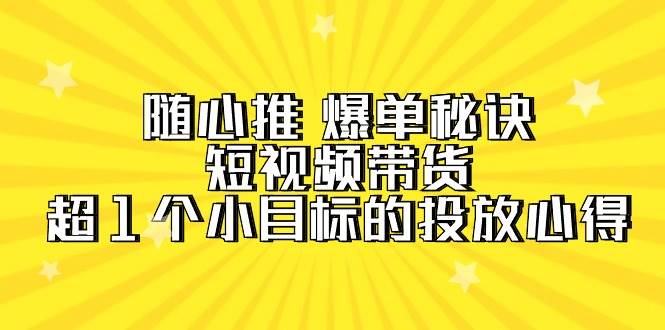 随心推 爆单秘诀，短视频带货-超1个小目标的投放心得（7节视频课）-锦晨科技网