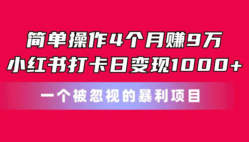 简单操作4个月赚9万！小红书打卡日变现1000+！一个被忽视的暴力项目-锦晨科技网