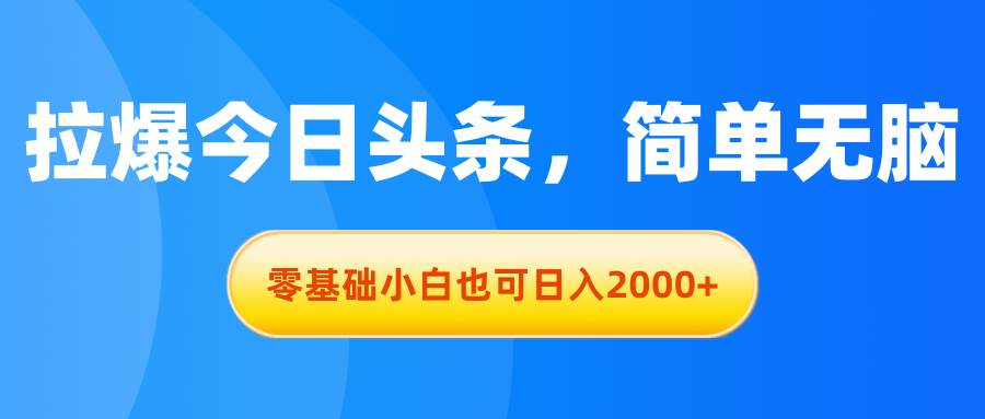 拉爆今日头条，简单无脑，零基础小白也可日入2000+-锦晨科技网