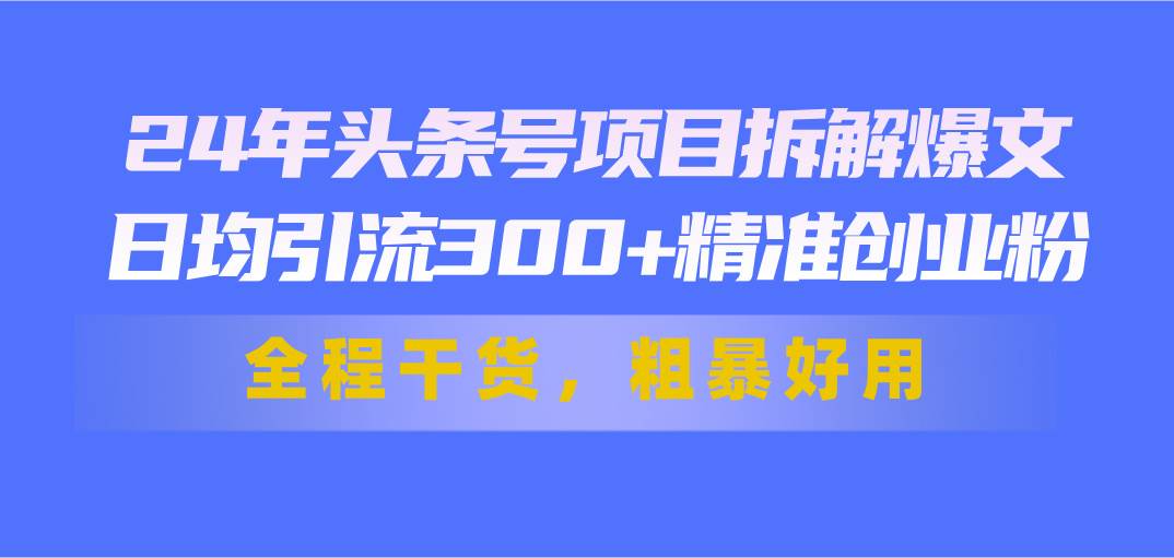 24年头条号项目拆解爆文，日均引流300+精准创业粉，全程干货，粗暴好用-锦晨科技网