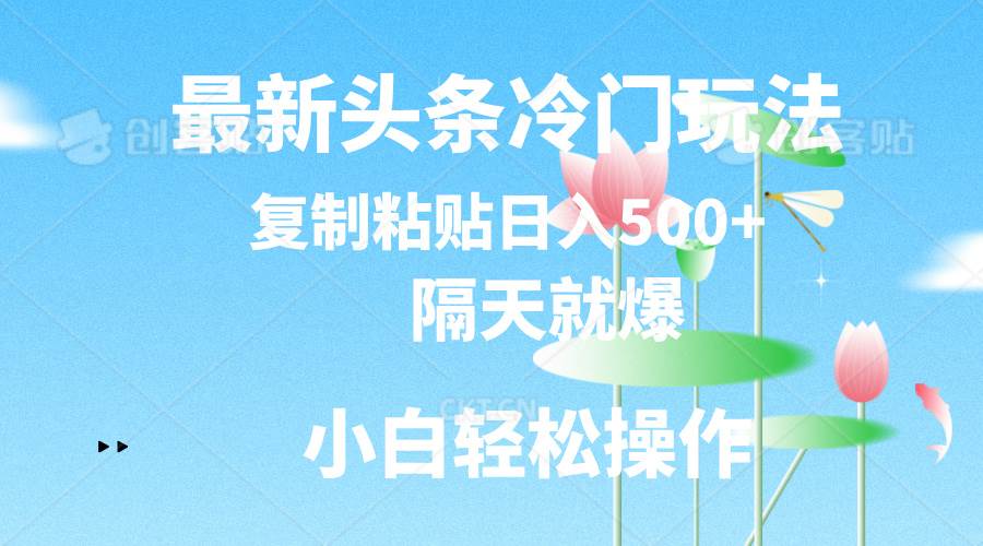 最新头条冷门玩法，隔天就爆，复制粘贴日入500+-锦晨科技网